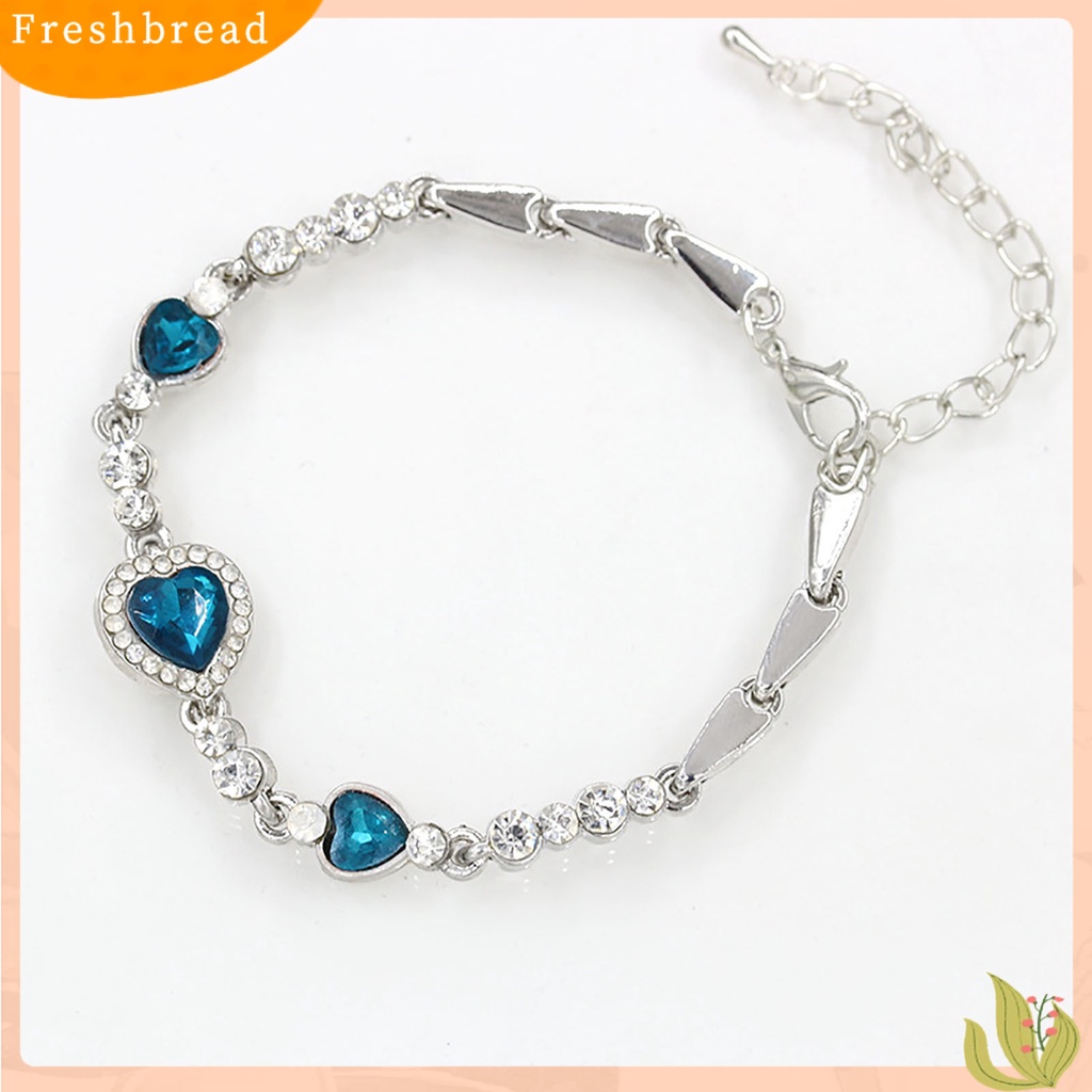 &lt; Freshbread &gt; Wanita Bentuk Hati Biru Berlian Imitasi Alloy Adjustable Gelang Rantai Elegan Untuk Pesta