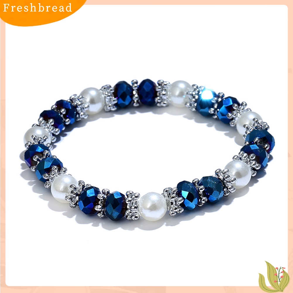 &lt; Freshbread &gt; Shiny Colorful Rhinestone Faux Pearl Gelang Bangle Wanita Perhiasan Hadiah Ulang Tahun