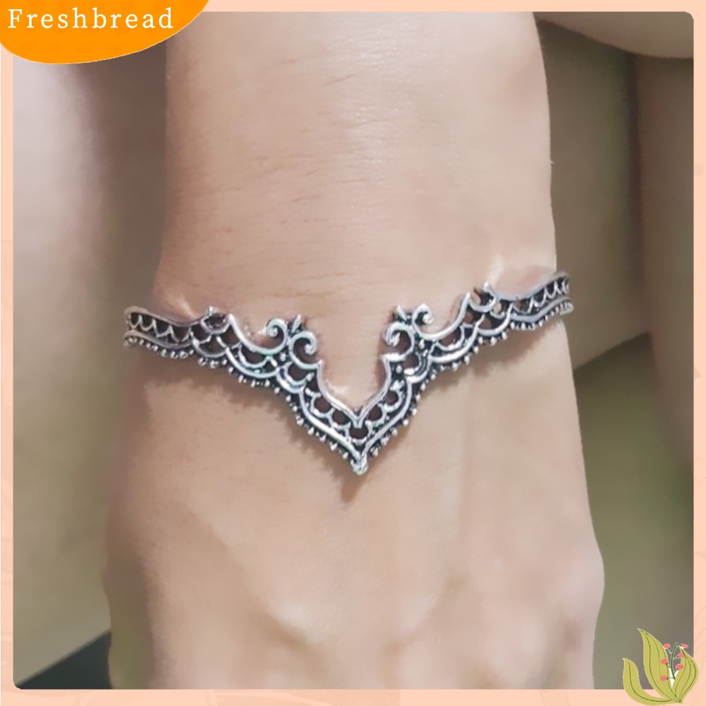 &lt; Freshbread &gt; Vintage Wanita Ukir Berongga Mahkota Pembukaan Gelang Bangle Adjustable Perhiasan