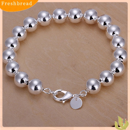 &lt; Freshbread &gt; Fashion Wanita Sederhana Perak Berlapis 8mm Manik-Manik Bulat Bangle Gelang Perhiasan