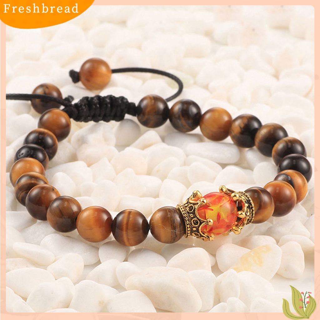 &lt; Freshbread &gt; Adjustable Permukaan Halus Pria Gelang Batu Mahkota Pesona Braided Wristband Perhiasan Aksesori