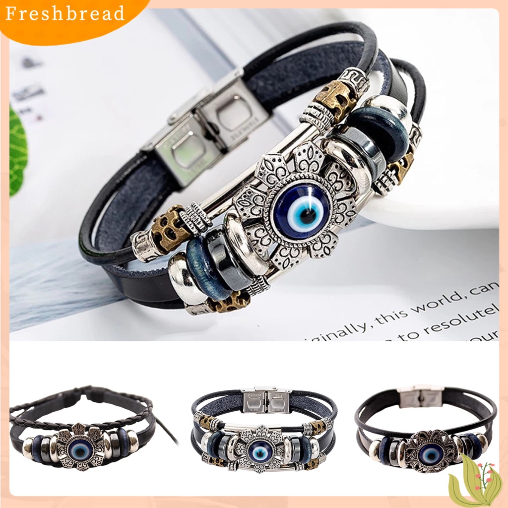 &lt; Freshbread &gt; Gelang Kulit Imitasi Bohemian Multilayer Beads Vintage Geometris Hias Hadiah Pria Wanita Turki Evil Eye Charm Bracelet Jewelry Untuk Kehidupan Sehari-Hari