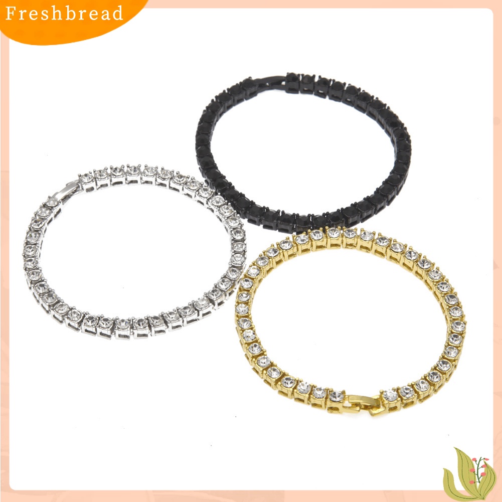 &lt; Freshbread &gt; Fashion Baris Tunggal Berlian Imitasi Bertatahkan Pria Gelang Bangle Pesta Perhiasan Hadiah