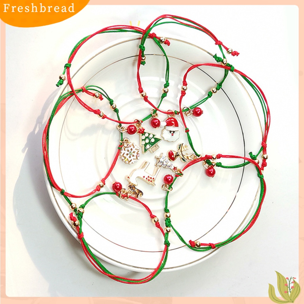 &lt; Freshbread &gt; Gelang Natal Santa Claus Rajut Tangan Unisex Pohon Elk Snowflake Bracelet Untuk Natal