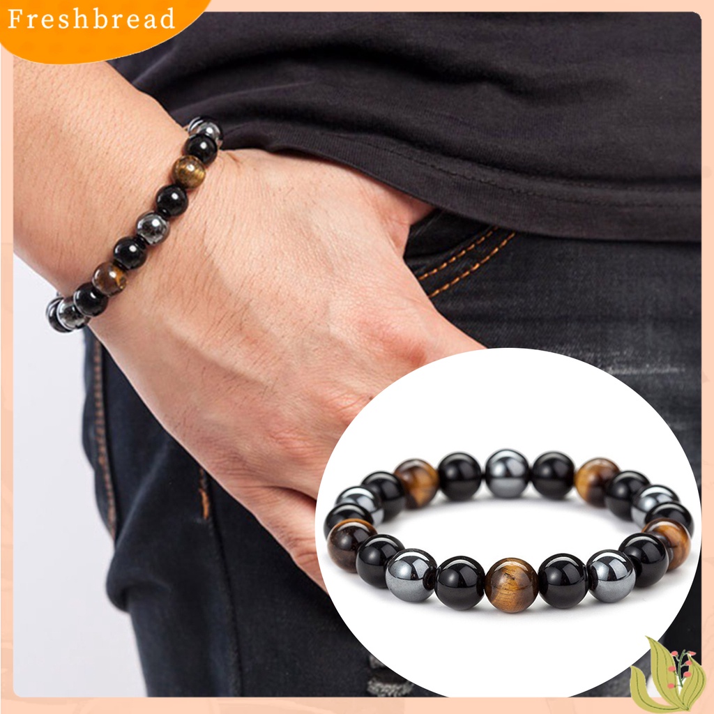 &lt; Freshbread &gt; Manik-Manik Unisex Gelang Tali Elastis Tiger Eye Imitasi Hitam Untuk Kehidupan Sehari-Hari