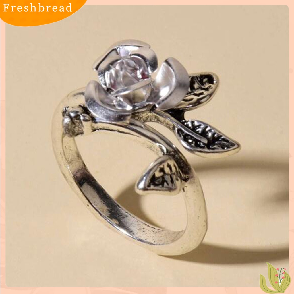 &lt; Freshbread &gt; Cincin Tunangan Two-tone Tipis Tembaga Wanita Bunga Mawar Daun Cincin Perhiasan Aksesoris