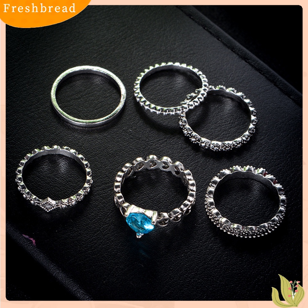 &lt; Freshbread &gt; 6Pcs/Set Hati Cinta Berlian Imitasi Boho Wanita Susun Knuckle Finger Rings Perhiasan