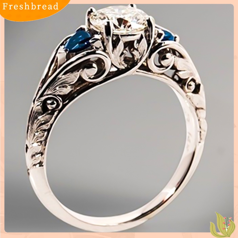< Freshbread > Glitter Bulat Berlian Imitasi Bertatahkan Berongga Band Cincin Pengantin Pertunangan Perhiasan Hadiah