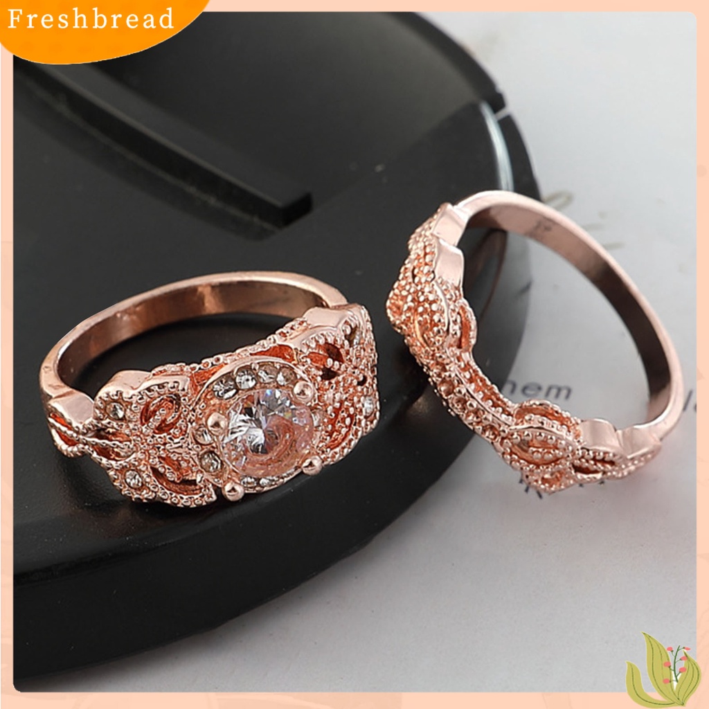 &lt; Freshbread &gt; 2Pcs Cincin Tunangan Cantik Indah Berlian Imitasi Elegan Cincin Pasangan Untuk Anniversary