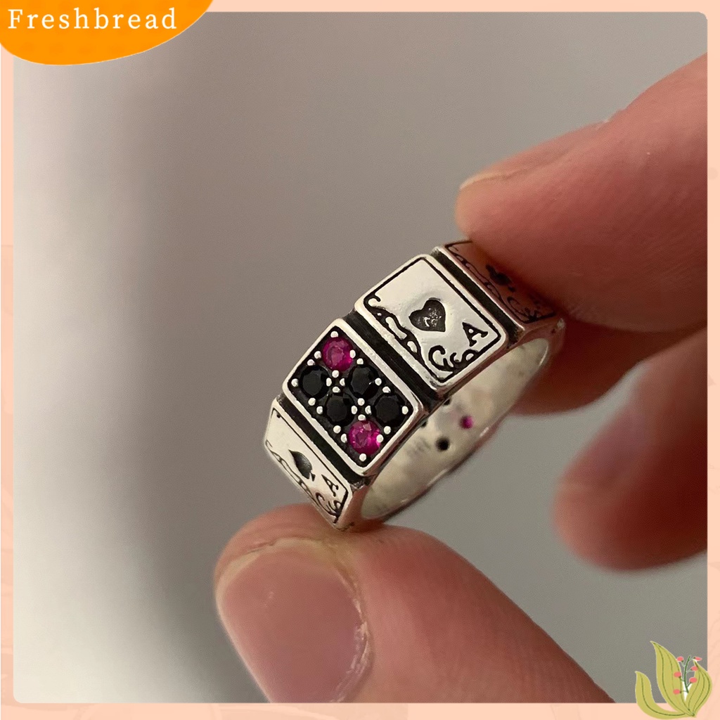 &lt; Freshbread &gt; Cincin Pesta Vintage Cubic Zirconia Berlebihan Pembukaan Yang Dapat Disesuaikan Berdandan Tidak Luntur Bermain Kartu Manset Terbuka Cincin Jari Perhiasan Aksesori