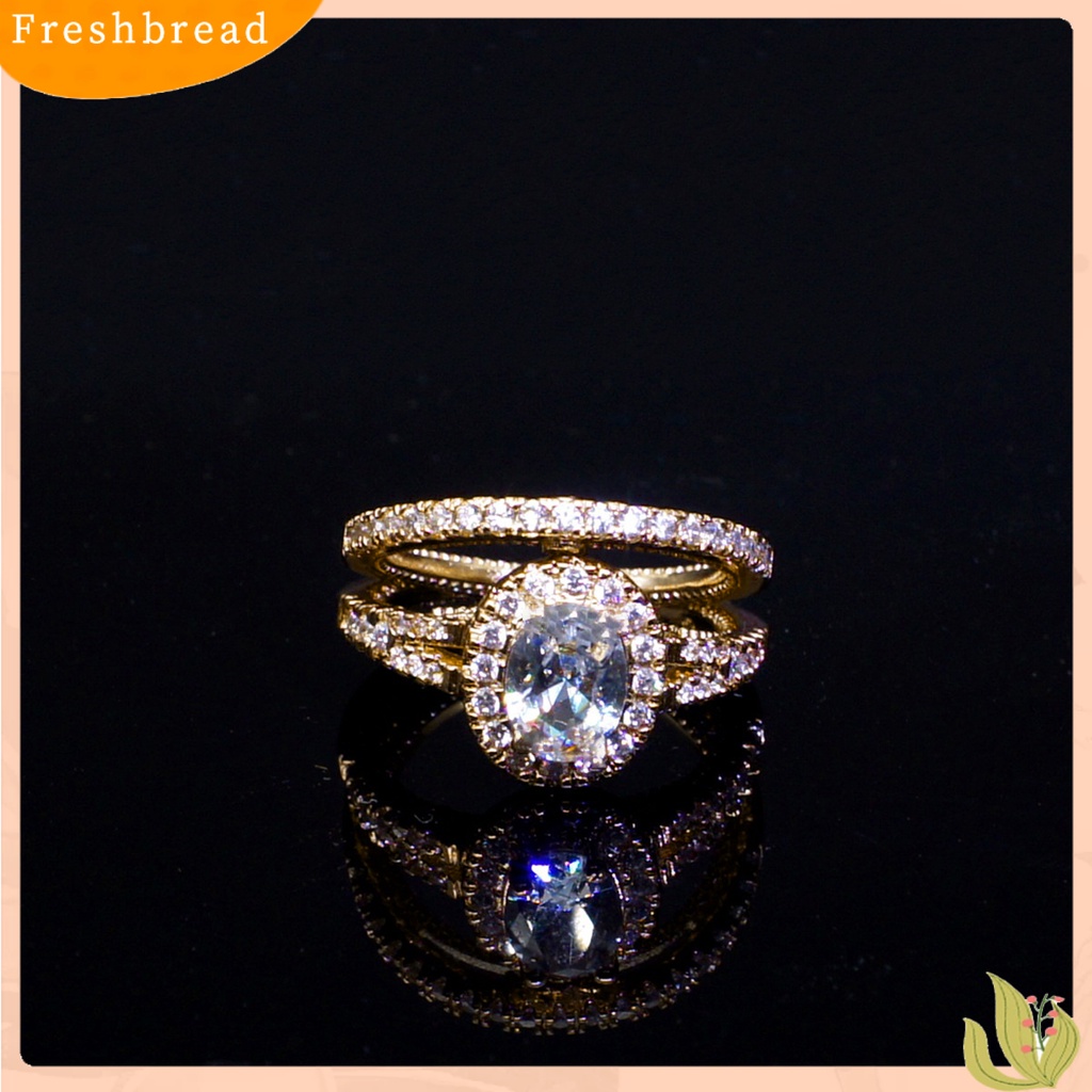 &lt; Freshbread &gt; 2Pcs Wanita Cincin Vintage Mengkilap Elektroplating Geometris Berkilau Dekorasi Duawarna Telur Angsa Permata Imitasi Pernikahan Pertunangan Cincin Perhiasan Hadiah Untuk Anniversary