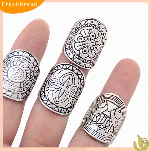 &lt; Freshbread &gt; New Bohemian Vintage Ukir Totem Etnik Perak Disepuh Midi Rings Set 4Pcs