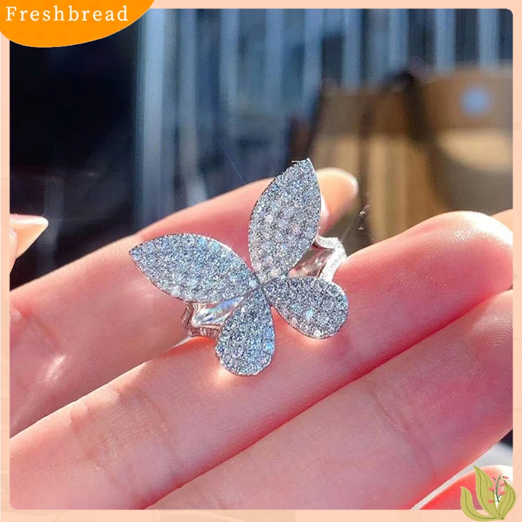 &lt; Freshbread &gt; Wanita Cincin Pembukaan Adjustable Bright Luster Mewah Penuh Berlian Imitasi Kupu-Kupu Cincin Perhiasan Aksesoris