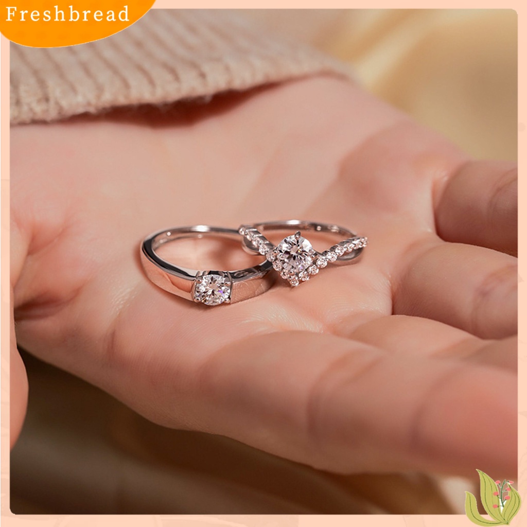 &lt; Freshbread &gt; Pasangan Cincin Pembukaan Dapat Disesuaikan Mewah Hadiah Pernikahan Berlian Imitasi Berkilau Wanita Pria Cincin Fashion Perhiasan