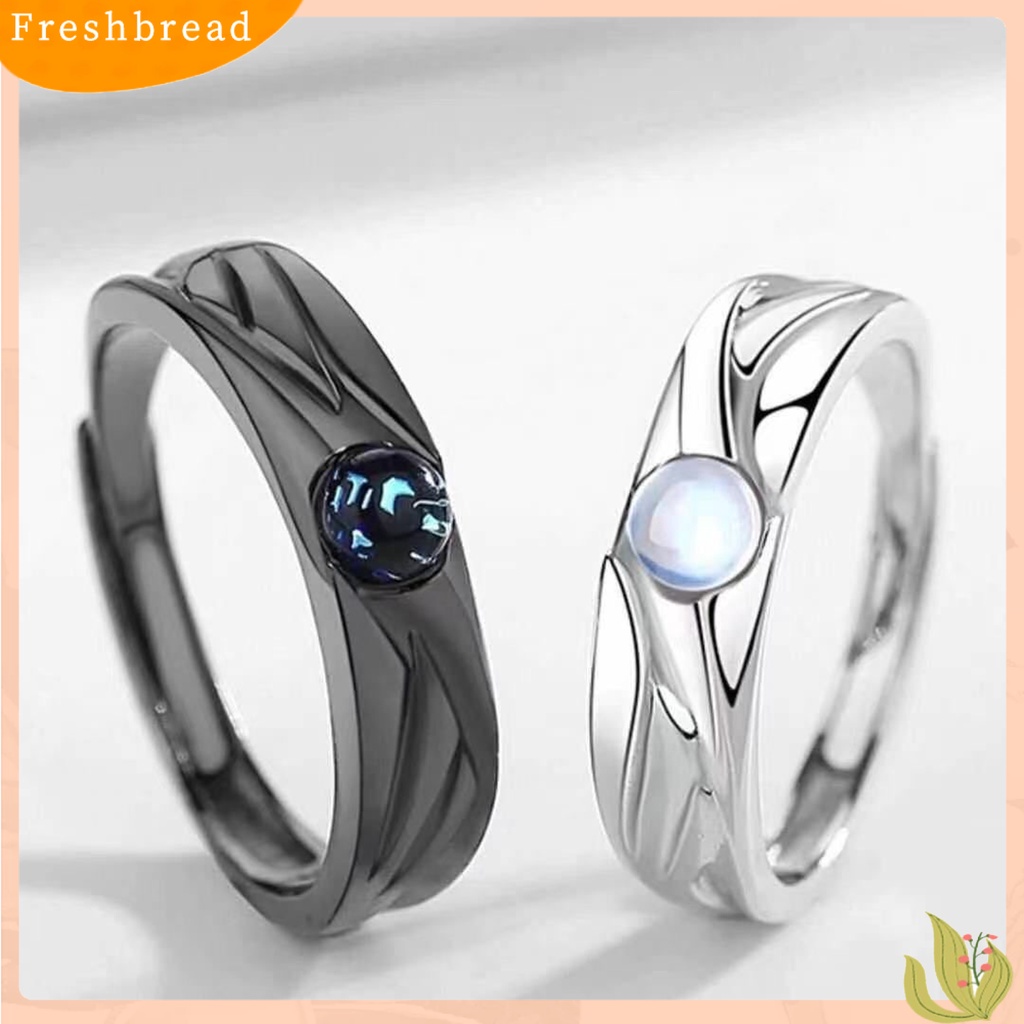 &lt; Freshbread &gt; Cincin Couple Vintage Glazed Black White Faux Moonstone Desain Pembukaan Yang Dapat Disesuaikan Hadiah Hias Tren Siswa Terbuka Cincin Perhiasan Pakaian Sehari-Hari