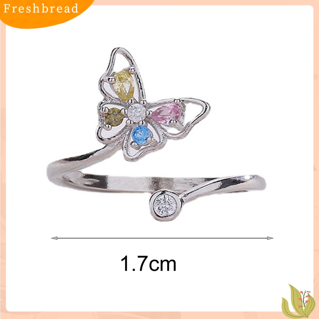 &lt; Freshbread &gt; Wanita Cincin Manis Warna-Warni Cubic Zirconia Open End Temperamen Bentuk Kupu-Kupu Hias Berlian Imitasi Jari Telunjuk Cincin Aksesoris Fashion