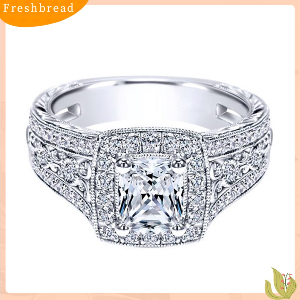 &lt; Freshbread &gt; Shiny Bright Luster Copper Women Ring Berongga Timbul Pola Bunga Cubic Zirconia Cincin Perhiasan Aksesoris