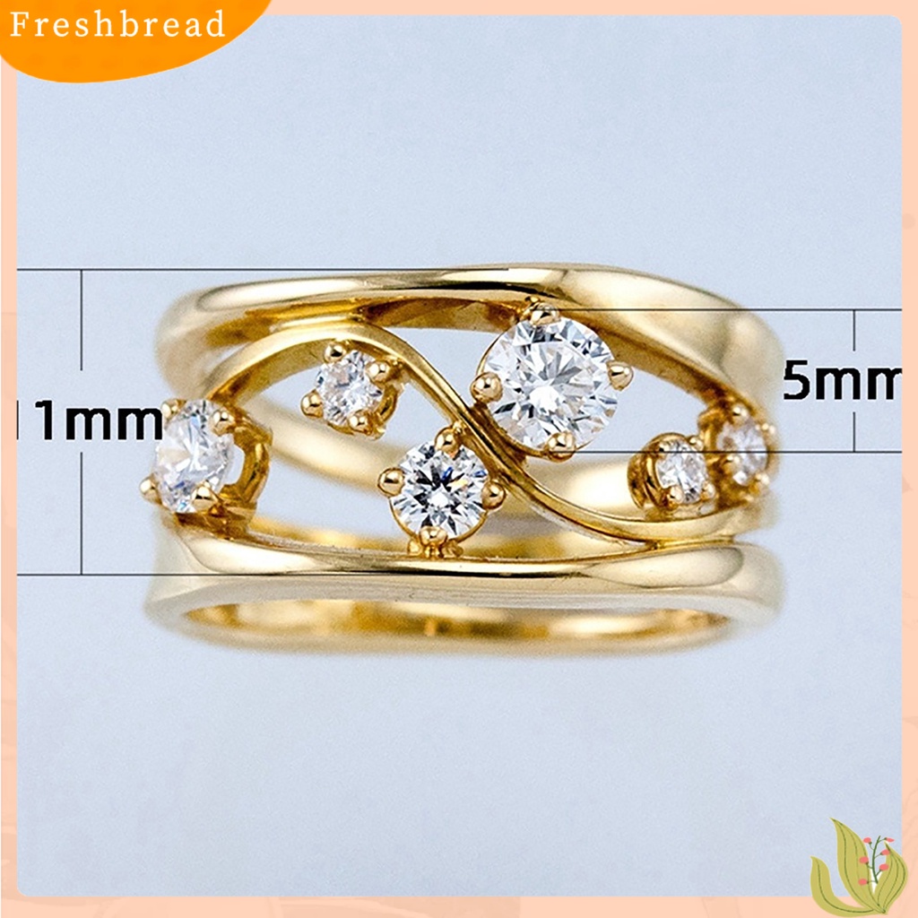 &lt; Freshbread &gt; Wanita Logam Zirkon Bertatahkan Cincin Elegan Geometris Bentuk Gelombang Circlet Perhiasan Hadiah