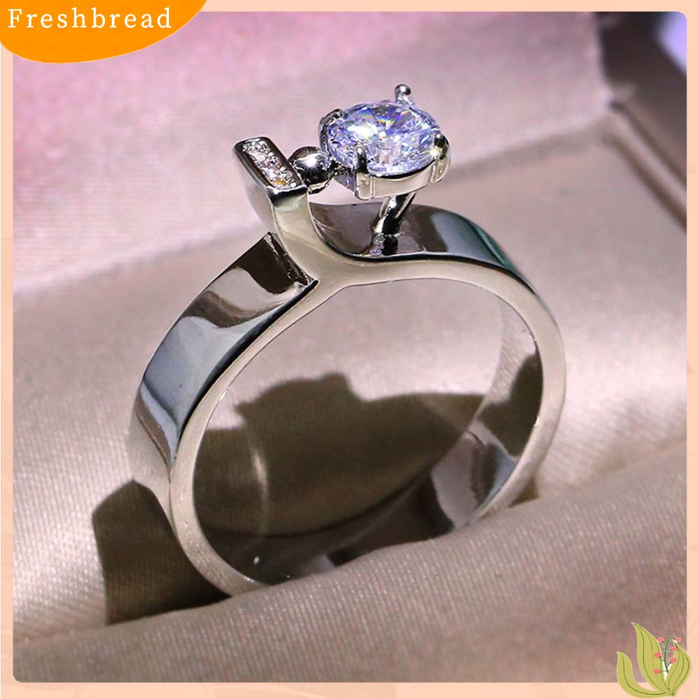 &lt; Freshbread &gt; Wanita Bulat Cubic Zirconia Bertatahkan Jari Cincin Pernikahan Pertunangan Perhiasan Hadiah