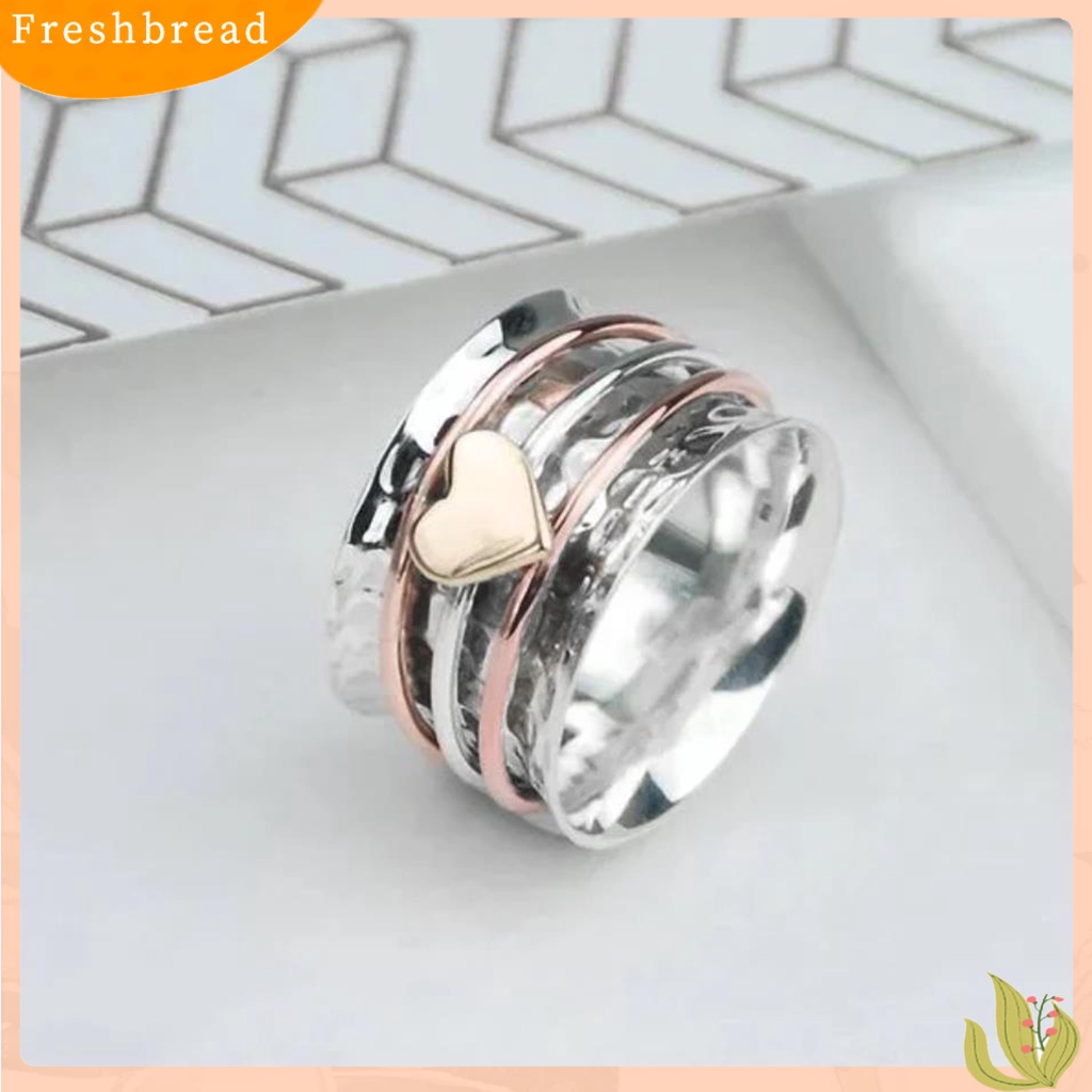 &lt; Freshbread &gt; Cincin Jari Hati Lebar Dapat Diputar Perhiasan Warna Ganda Vintage Plating Ring Untuk Kantor