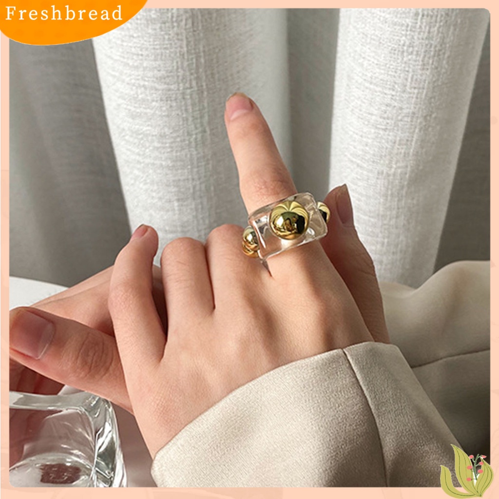 &lt; Freshbread &gt; Cincin Jari Geometris Trendy Wanita Semua Cocok Dengan Cincin Bola Logam Untuk Pesta