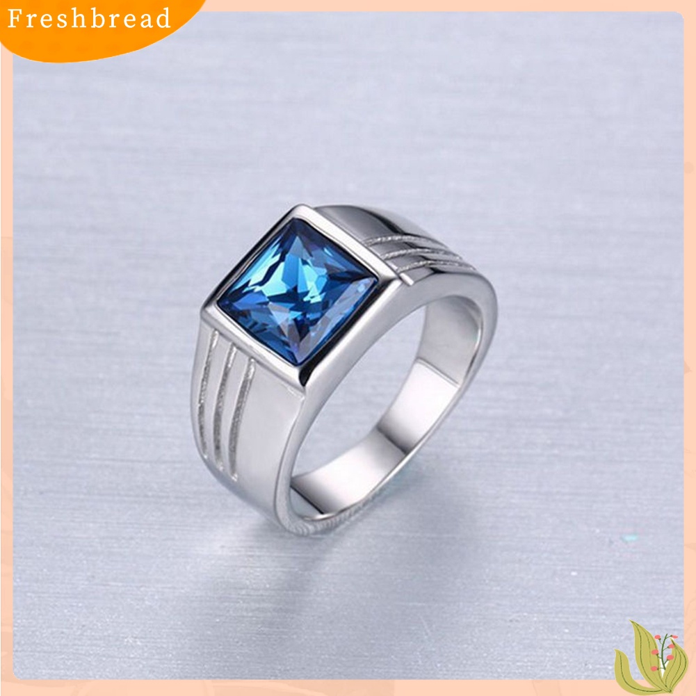 &lt; Freshbread &gt; Pria Cantik Biru Persegi Berlian Imitasi Lebar Pernikahan Band Jari Cincin Ukuran 7-11