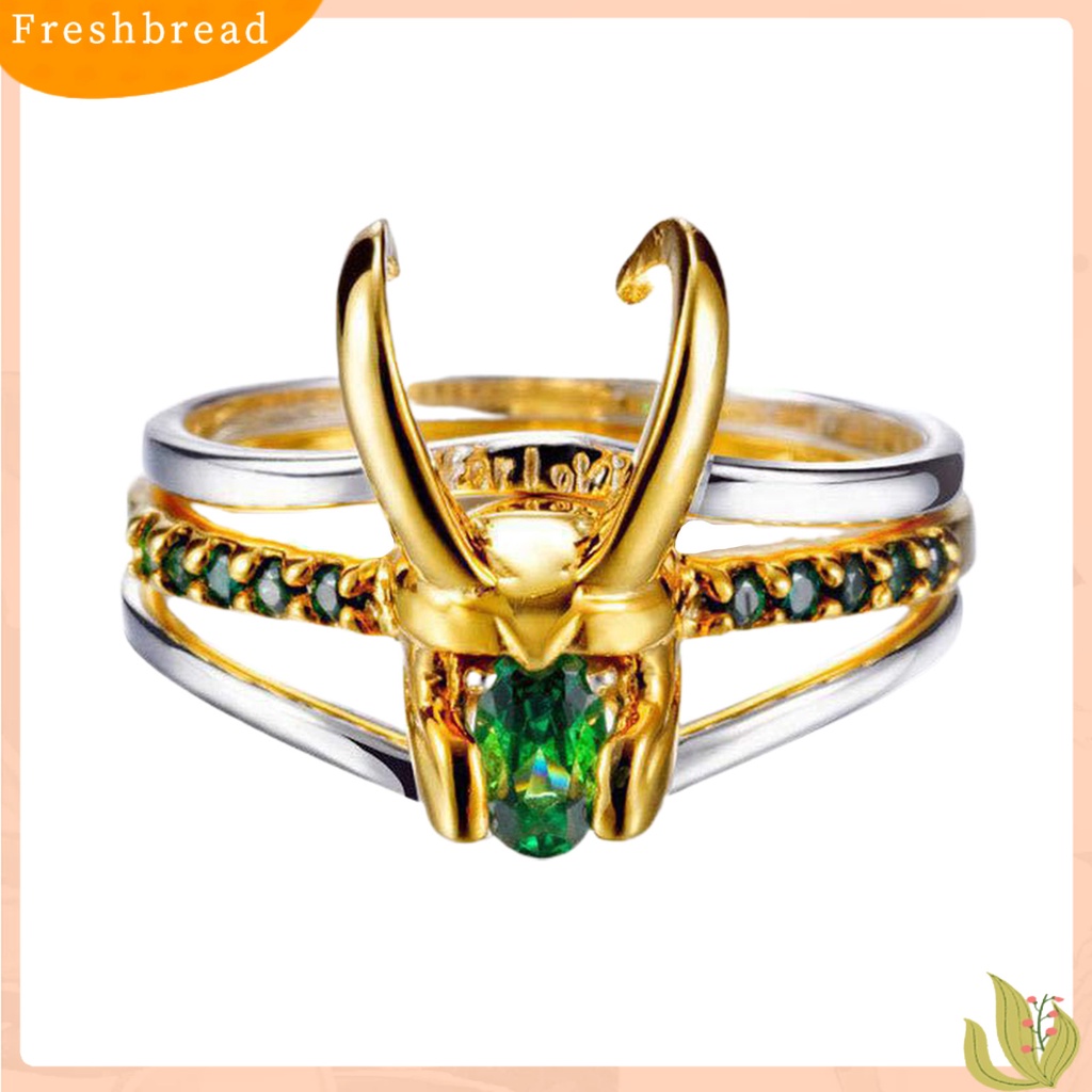 &lt; Freshbread &gt; 3Pcs/Set 3in1 Bentuk Helm Unisex Cincin Tanduk Yang Dapat Dilepas Hijau Cubic Zirconia Jari Cincin Perhiasan Aksesori