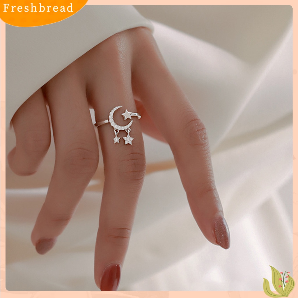 &lt; Freshbread &gt; Wanita Cincin Berlian Imitasi Mengkilap Stainless Pembukaan Bulan Dan Bintang Knuckle Ring Perhiasan Pengantin Wanita