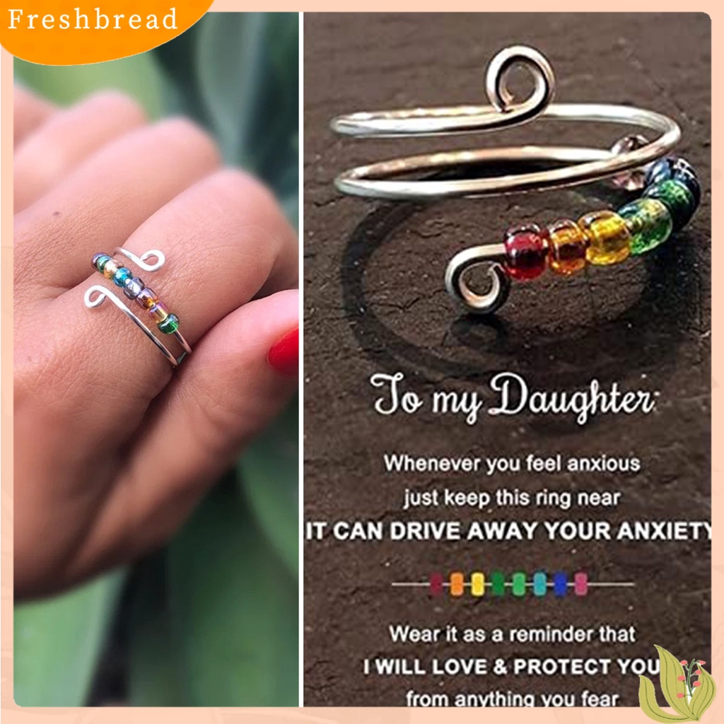 &lt; Freshbread &gt; Cincin Anti Kecemasan Dengan Manik-Manik Warna-Warni Yang Dapat Diputar Dekorasi Perhiasan Pereda Stres Cincin Terbuka Yang Dapat Disesuaikan Aksesoris Perhiasan Untuk Wanita Dan Anak Perempuan