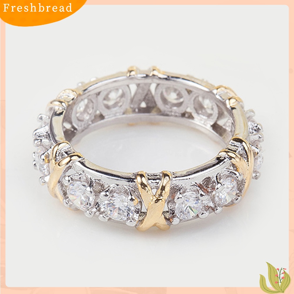 &lt; Freshbread &gt; Fashion Penuh Cubic Zirconia CZ Cross Cincin Berlapis Emas Putih Lady Pernikahan Perhiasan