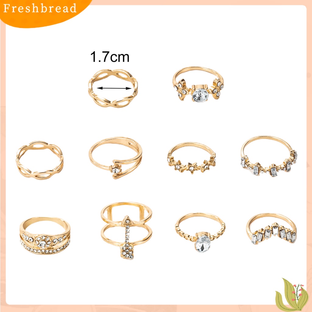 &lt; Freshbread &gt; 10 Pcs Berongga Bintang Bohemia Kreatif Cincin Bunga Geometri Berlian Imitasi Rings Perhiasan Aksesori