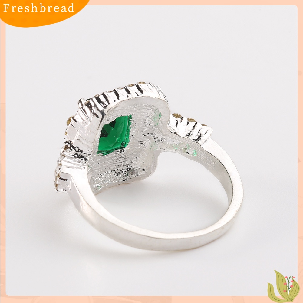 < Freshbread > Wanita Zirkon Hijau Perak Disepuh Cincin Fashion Pernikahan Bague Perhiasan Hadiah