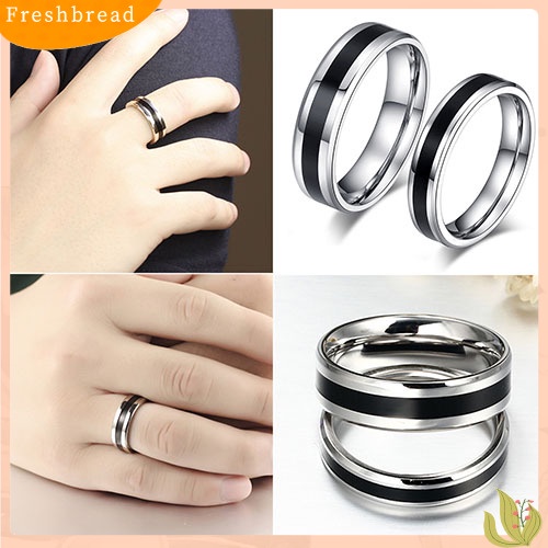 &lt; Freshbread &gt; Cincin Band Hitam Pria Wanita Titanium Anti Karat Fashion Perhiasan Hadiah Kekasih