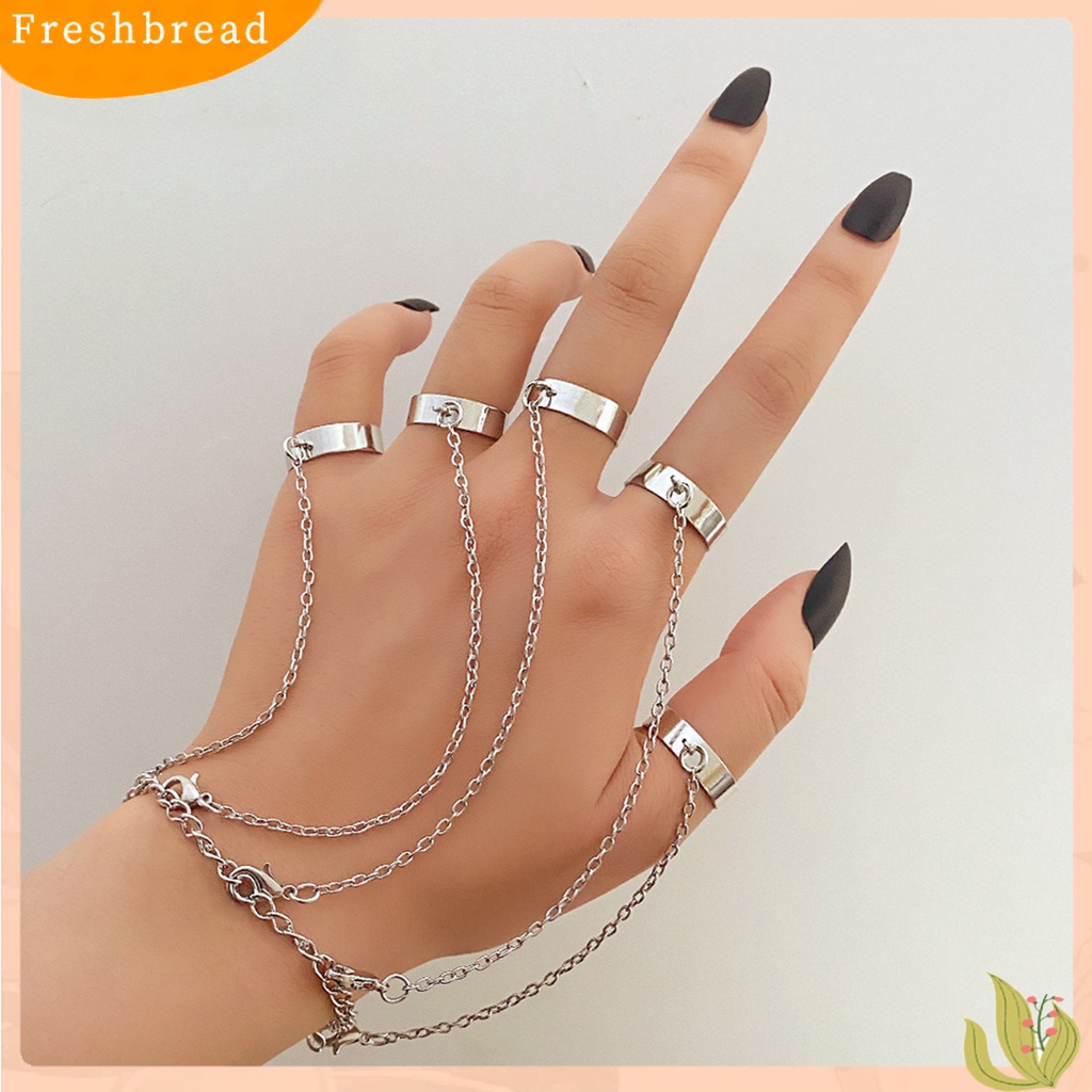 &lt; Freshbread &gt; 1set Cincin Jari Terintegrasi Artistik Paduan Rantai Desain Cincin Set Perhiasan Aksesoris