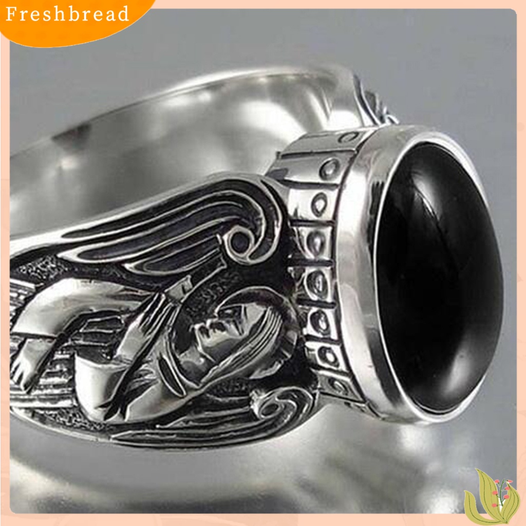 &lt; Freshbread &gt; Lebar Sederhana 2warna Vintage Cincin Wanita Moonstone Angel Pattern Ring Fashion Jewelry