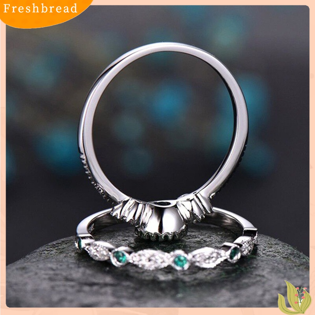 &lt; Freshbread &gt; 2 Pcs Cincin Tunangan Geometris Hijau Cubic Zirconia Wanita Berkilau Indah Jari Cincin Aksesoris Perhiasan