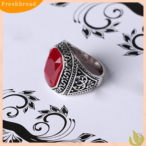 &lt; Freshbread &gt; Pria Wanita Kekasih Vintage Ukir Geometris Resin Alloy Pesta Perhiasan Cincin