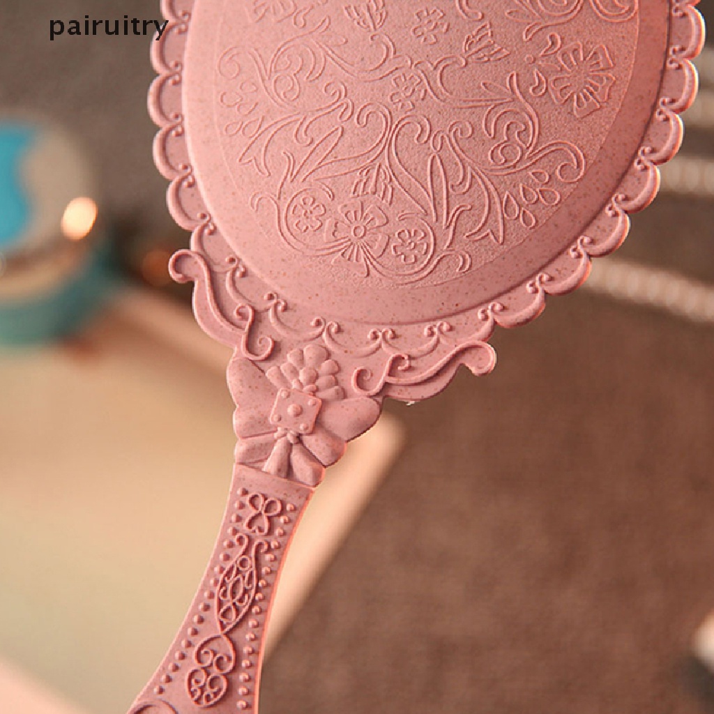 Prt Vintage Ukir Handheld Vanity Mirror Cermin Rias Tangan Gagang Cermin Kosmetik PRT