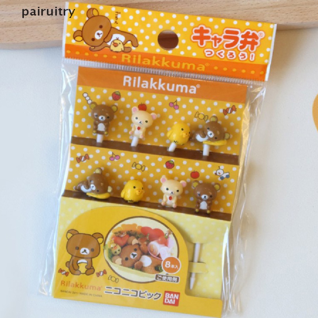 Prt 8pcs Animal Food Picks Bear shaped Mini Forks Anak Lucu Garpu Buah Bento Decor PRT