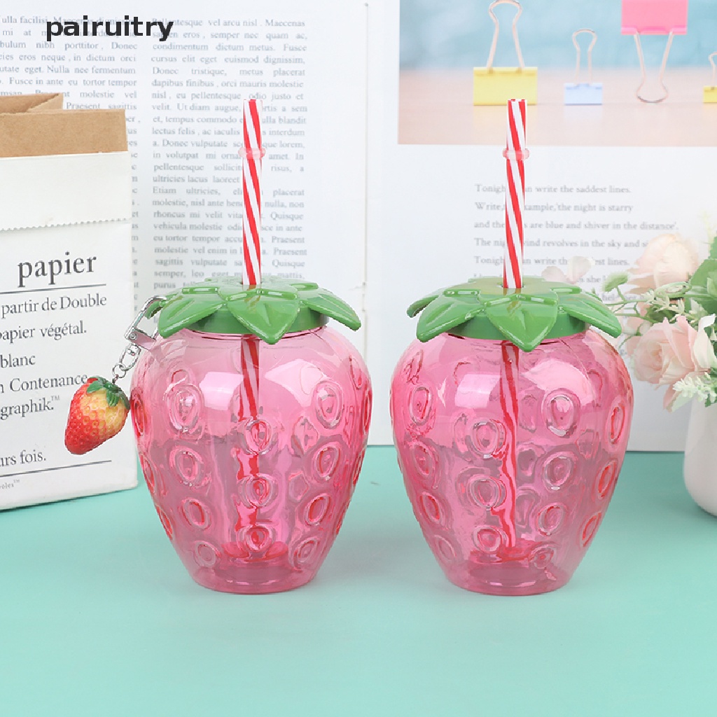 Prt Musim Panas Kartun Strawberry Straw Cup Gelas Plastik Lovely Girl Portable Water Cup PRT