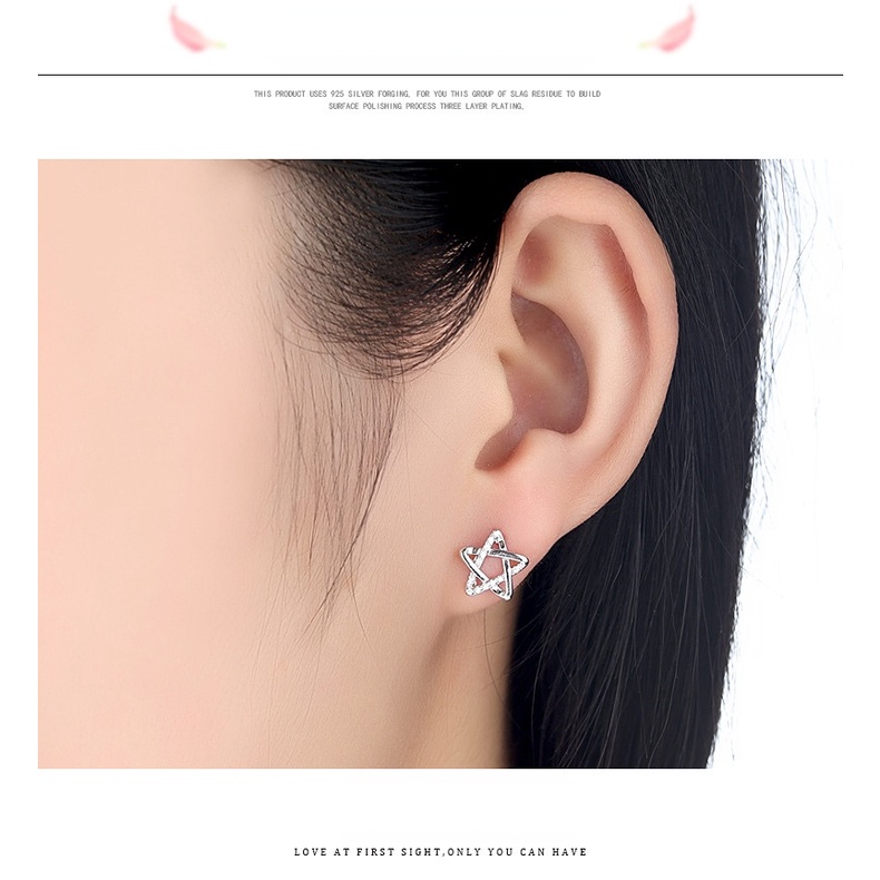 Goldkingdom Aksesoris Perhiasan Fashion Ready Stock Korea Mikro-set Bintang Berujung Lima Stud Anting Wanita Berlapis Perak Stud Earrings