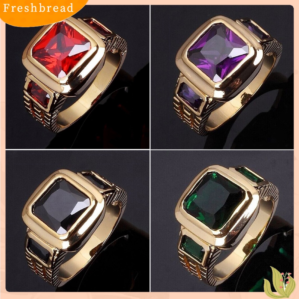 &lt; Freshbread &gt; Cincin Bentuk Persegi 4warna Cincin Pria Bisnis Bahan Stainless Steel Untuk Kehidupan Sehari-Hari