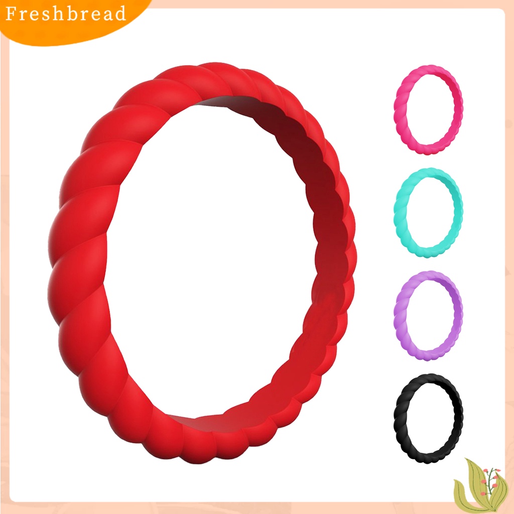 &lt; Freshbread &gt; 2Pcs Braided Twist Pattern Silikon Wanita Cincin Pernikahan Band Pesta Aksesori Hadiah