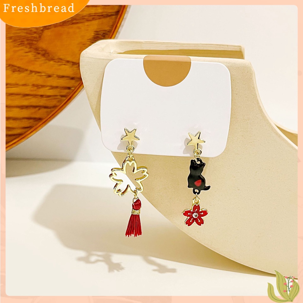 &lt; Freshbread &gt; 1pasang Drop Earrings Kartun Asimetris Electroplating Liontin High Gloss Hiasan Telinga Tahan Luntur Fashion Wanita Anak Bunga Telinga Kucing Studs Untuk Pakaian Sehari-Hari