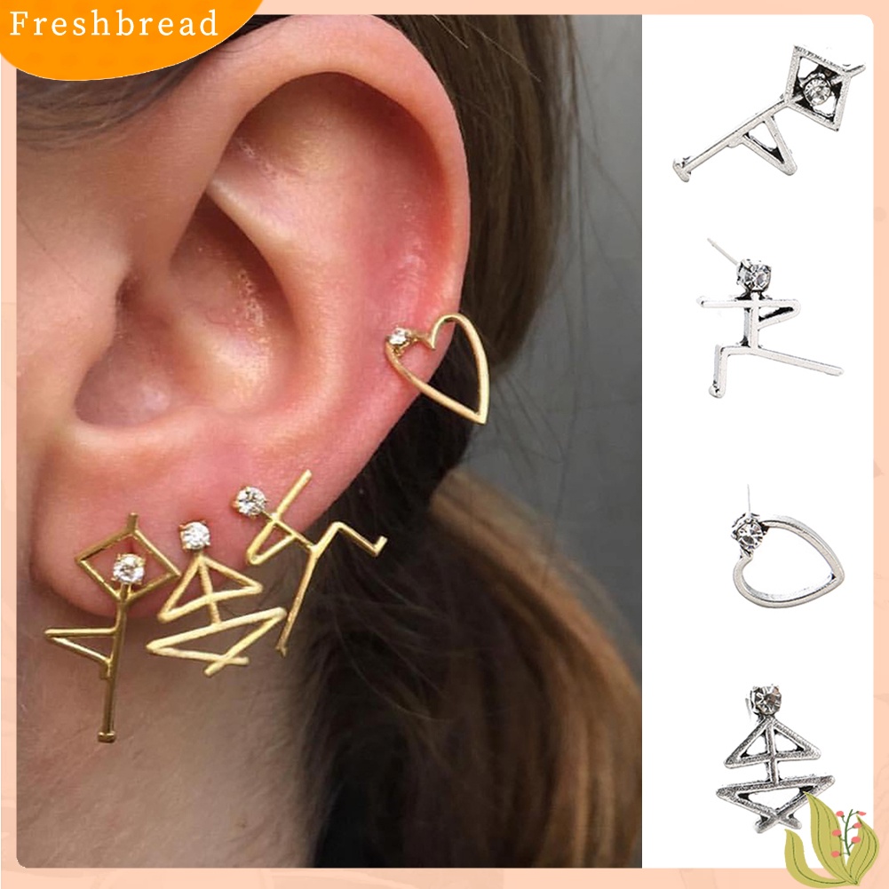 &lt; Freshbread &gt; 4Pcs/Set Vintage Manusia Figure Berlian Imitasi Telinga Studs Wanita Anting Perhiasan Hadiah