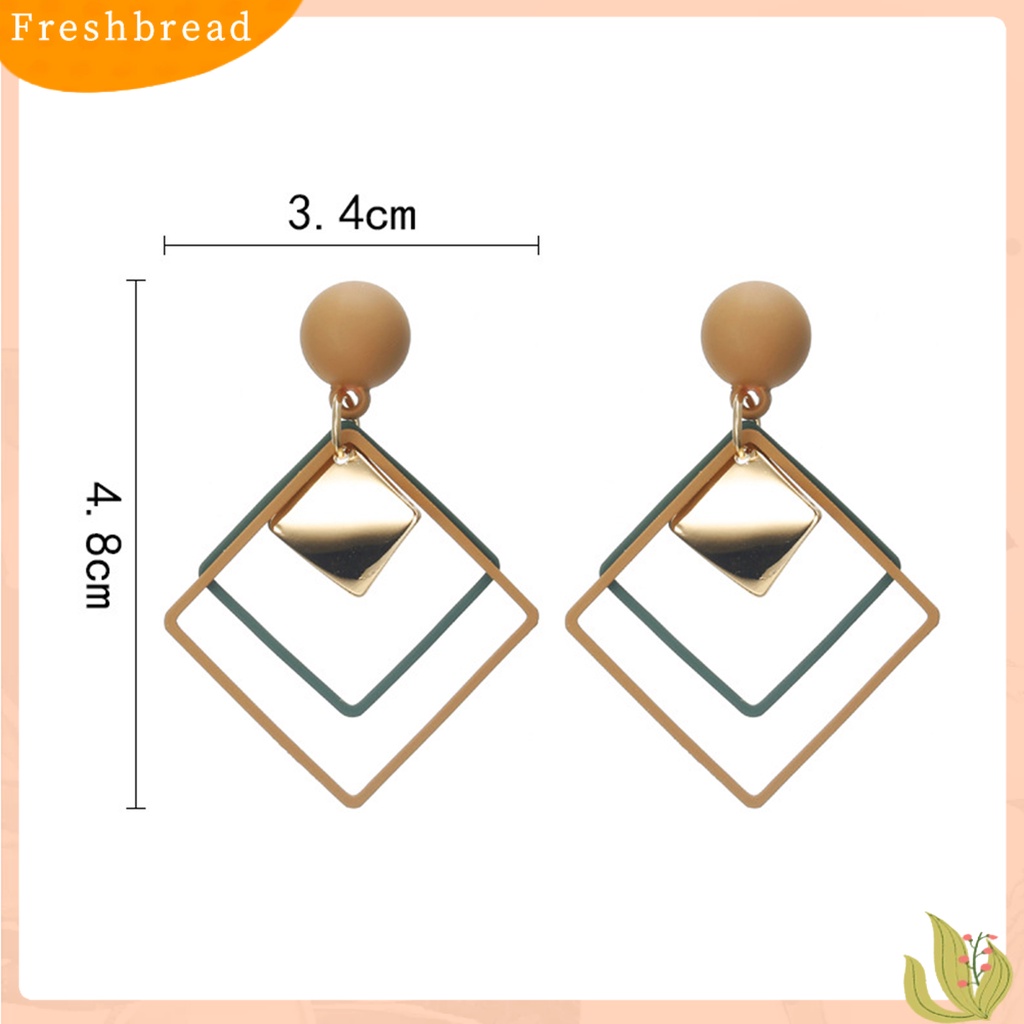 &lt; Freshbread &gt; 1pasang Menjuntai Anting Geometris Matte Kepribadian Minimalis Berongga Double Belah Ketupat Wanita Stud Earrings Fashion Jewelry