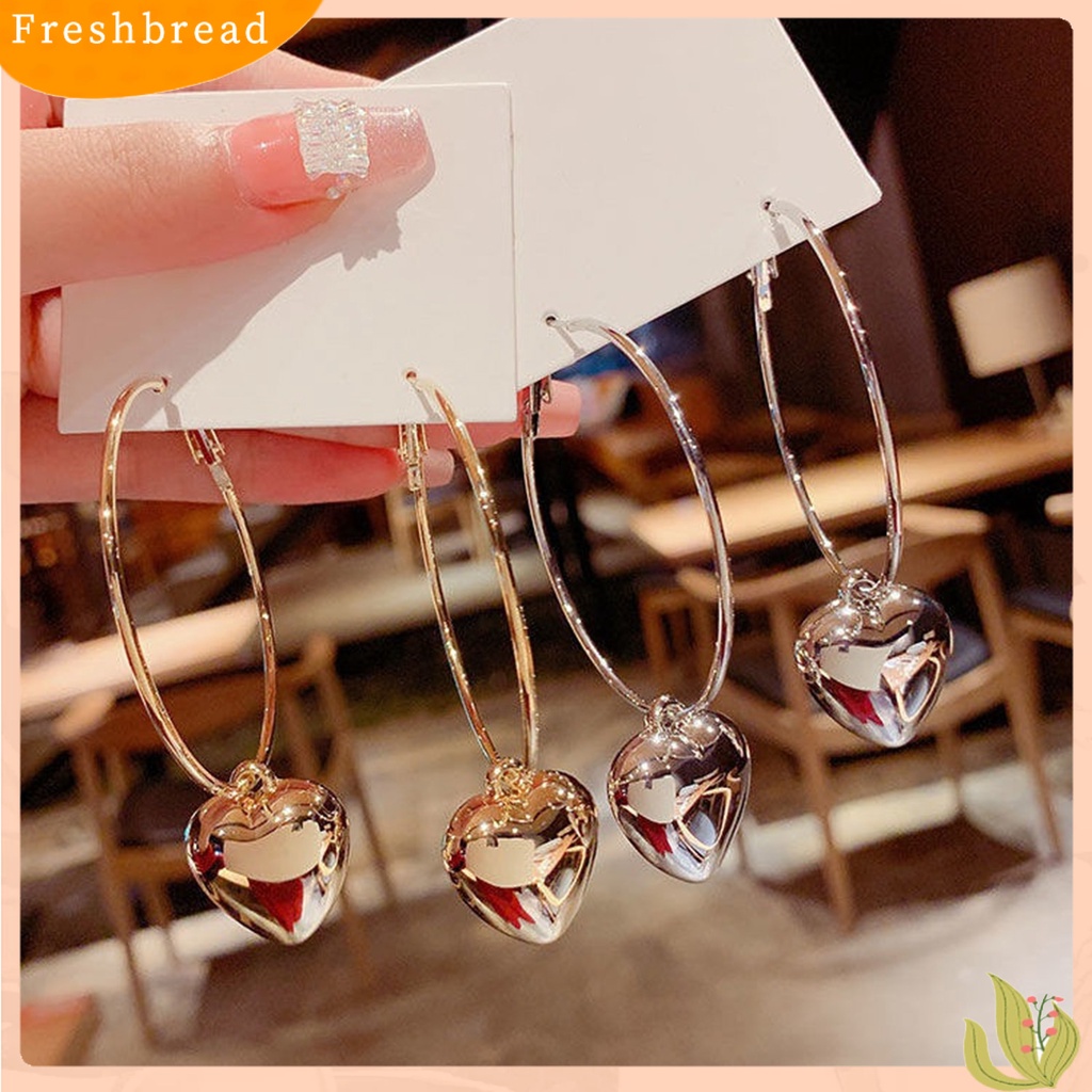 &lt; Freshbread &gt; 1pasang Anting Hoop Bulat Hati Liontin Perhiasan Berlapis Berlebihan Fashion Penampilan Anting Menjuntai Untuk Prom