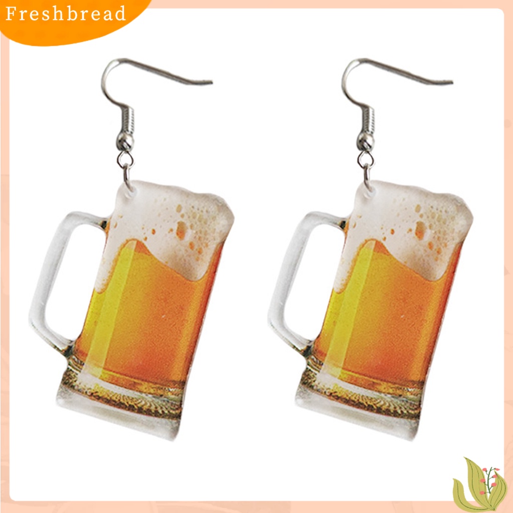 &lt; Freshbread &gt; 1pasang Anting Kait Akrilik Lucu Kepribadian Lucu Hadiah Padat Simulasi Bir Mug Menjuntai Anting Perhiasan Fashion