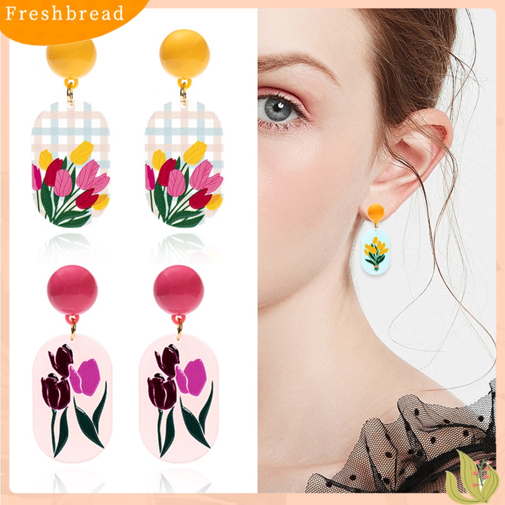 &lt; Freshbread &gt; 1pasang Anting Menjuntai Wanita Timbul Perhiasan Motif Tiga Dimensi Warna Cerah Motif Bunga Anting Stud Untuk Pakaian Sehari-Hari