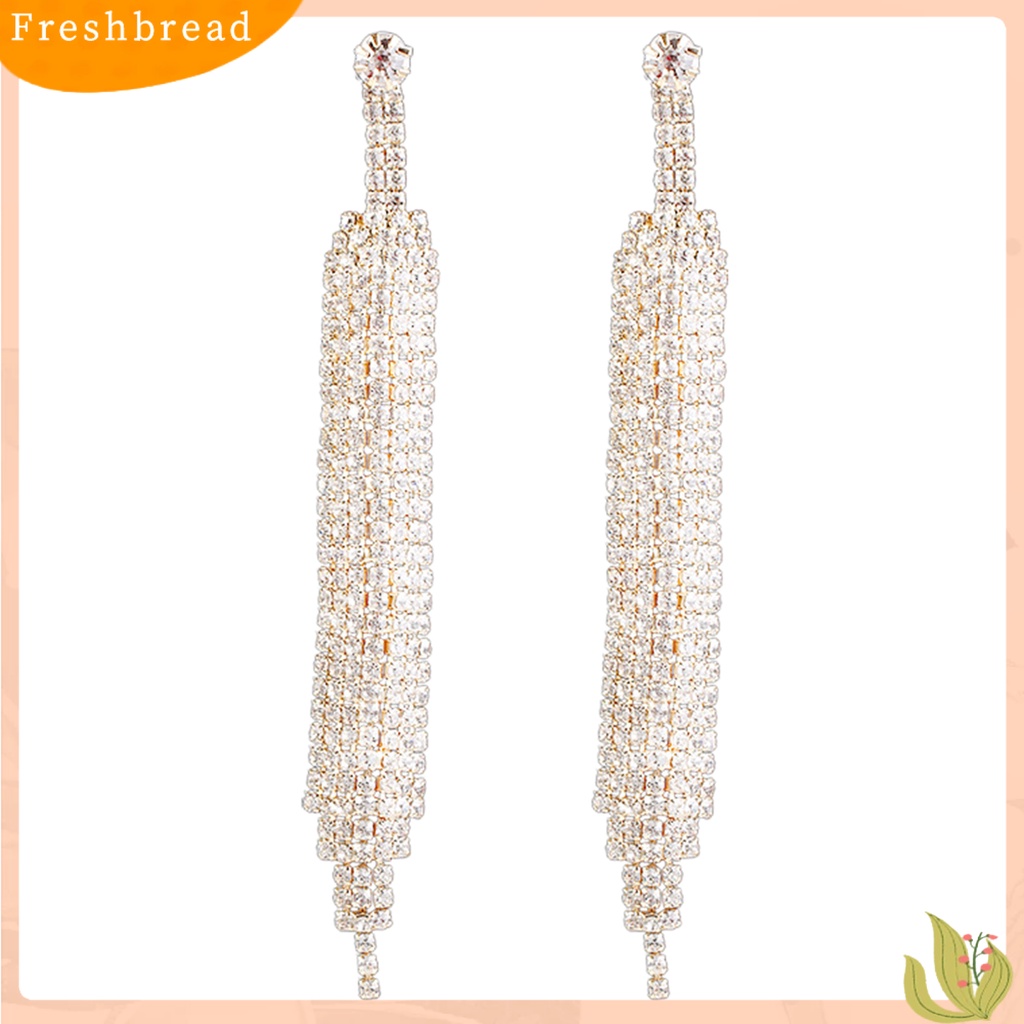 &lt; Freshbread &gt; Menjuntai Anting Rumbai Panjang Hias Temperamen Mewah Perhiasan Hadiah Aksesori Fashion Wanita Berlian Imitasi Mengkilap Pesta Drop Earrings Untuk Pacaran